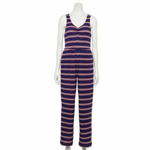 Live To Be Spoiled Ribbed Knit Jumpsuit Nvy Stripe Womens Junior Size La…